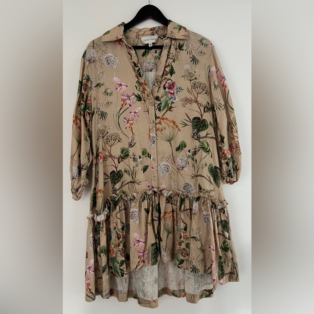 Cara Cara Linen Ruffle Hem Dress - S, NWOT